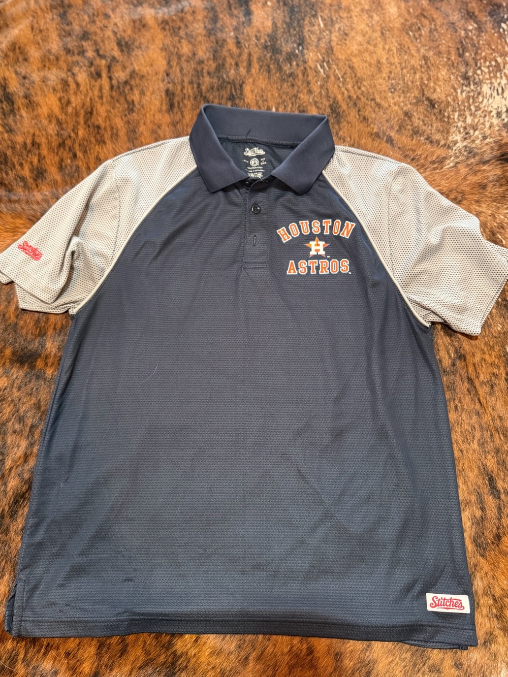 Stitches Houston Astros Lightweight Jersey Polo Shirt MLB Logo Mens L Embroidery